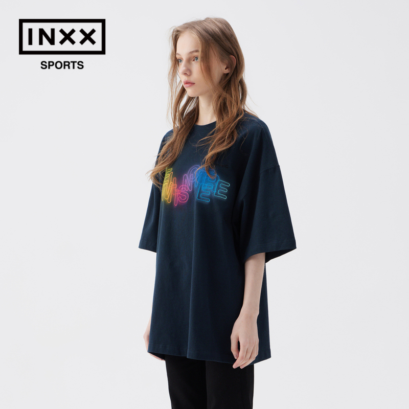 ISS BY INXX SPORTS 夏季黑色圆领情侣短袖T恤个性设计男女同款 - 图0