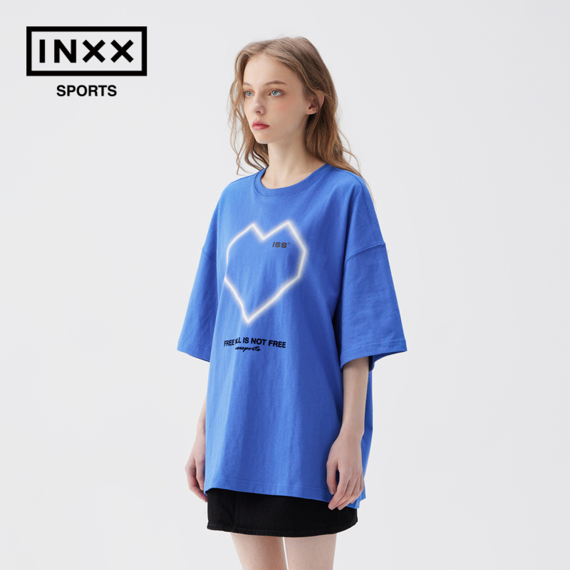 ISS BY INXX SPORTS 夏新款爱心印花短袖T恤男女同款潮宽松百搭 - 图0