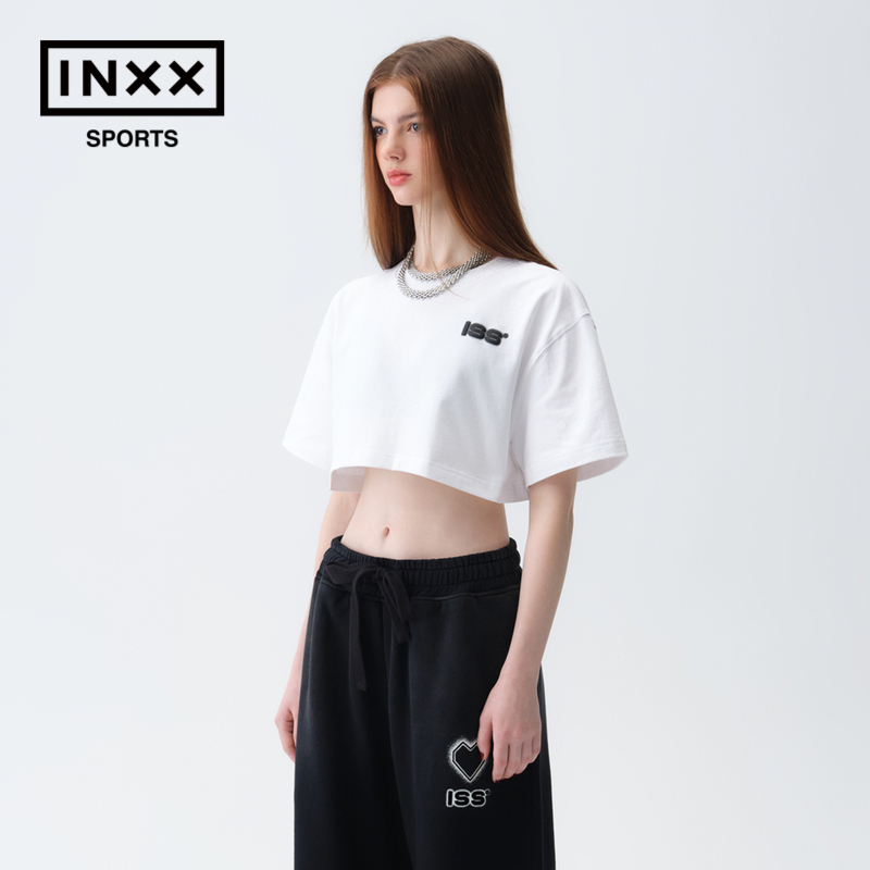 ISS BY INXX SPORTS 短款露脐短袖宽松显瘦T恤女辣妹性感热辣上衣 - 图0