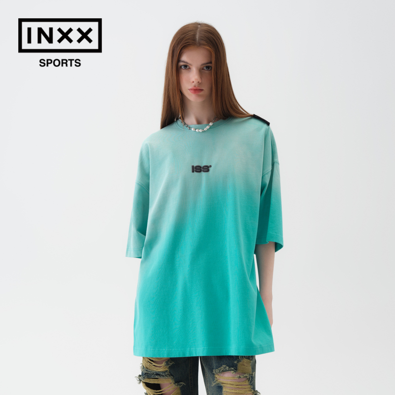 ISS BY INXX SPORTS经典款夏重磅宽松渐变短袖T恤情侣男女上衣潮-图0