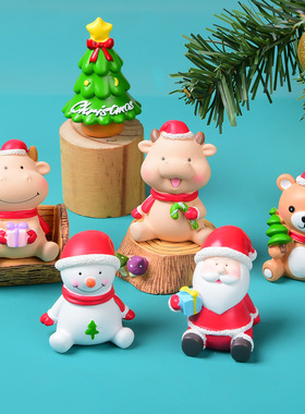 卡通迷你圣诞家族小动物树脂摆件创意家居圣诞节装饰礼物礼品