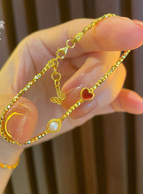 新款久不掉色烧蓝小红心手链女蹦迪珠镭射珠爱心手饰送女友礼