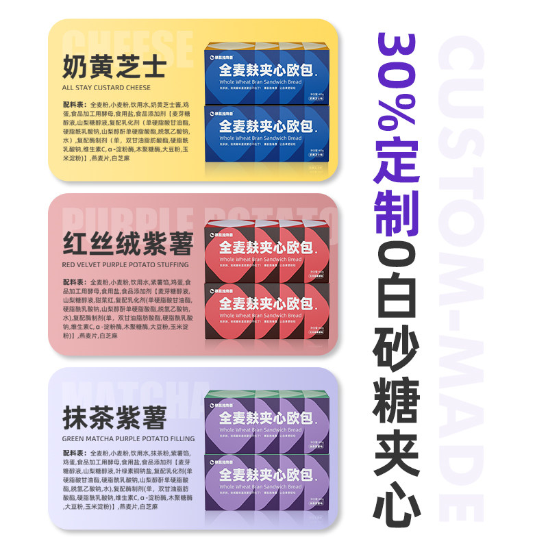 全麦面包整箱糖精0低脂肪夹心欧包 暴肌独角兽西式糕点