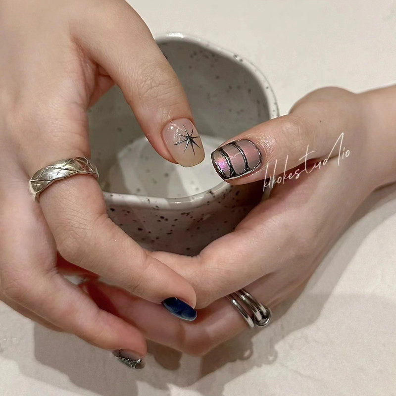 纯手工美甲穿戴甲假指甲贴片小众个性辣妹风恶魔之眼四芒星金属,淘宝优惠券,粉丝福利购,淘宝优惠卷