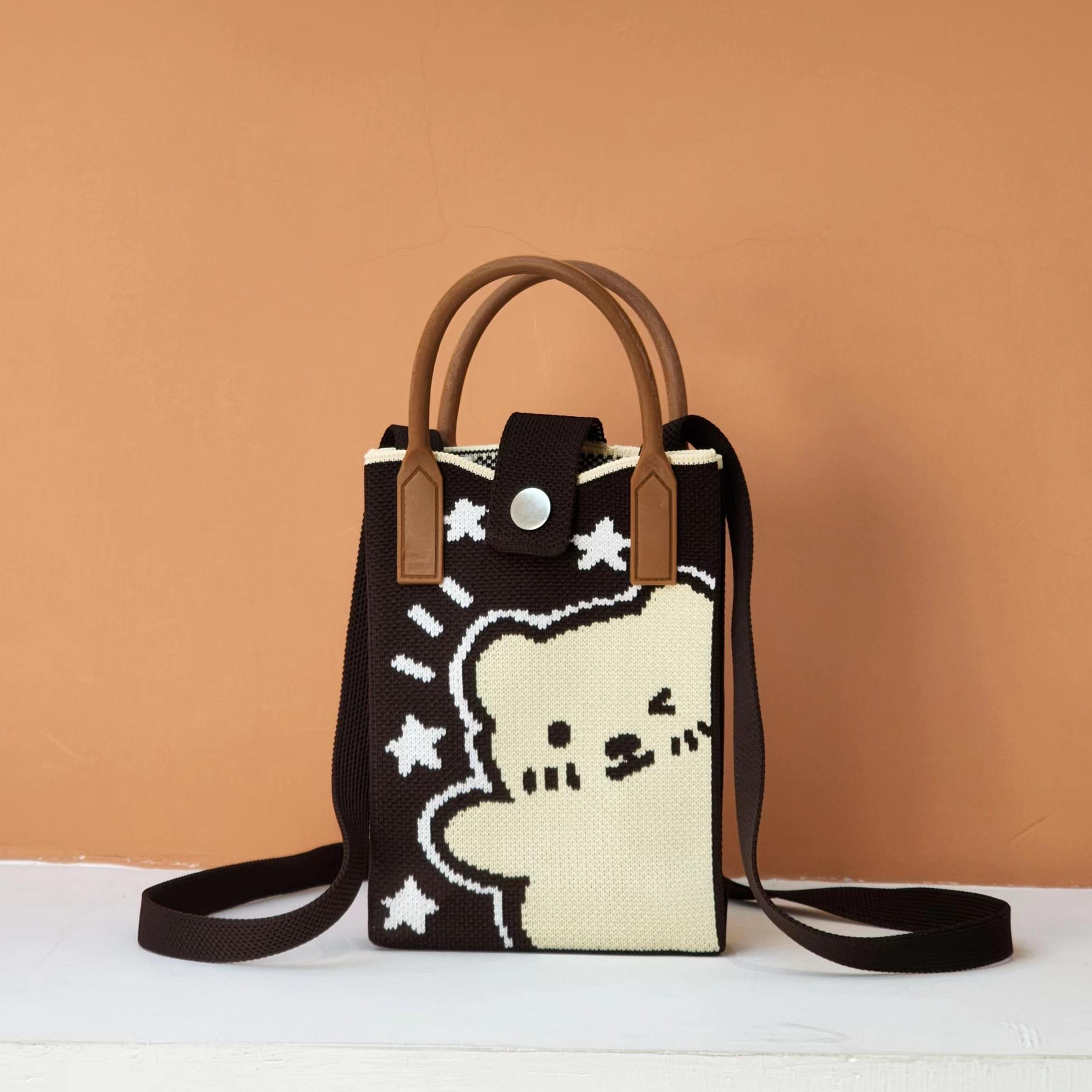 针织手机包女式春夏新款卡通单肩斜挎手提包小众百搭多巴胺配色,淘宝优惠券,粉丝福利购,淘宝优惠卷