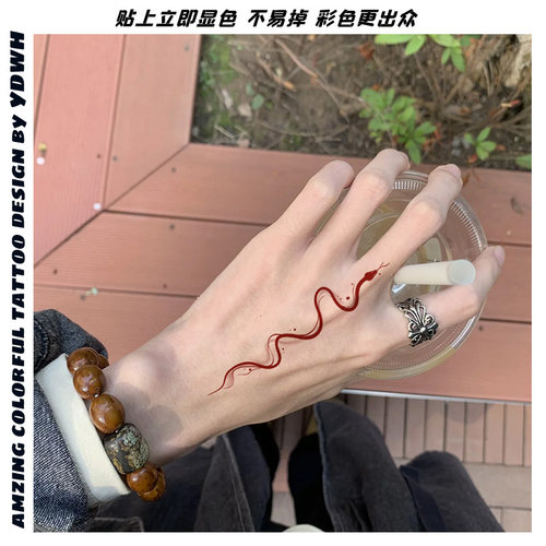 2张装 小蛇手背纹身贴防水女持久高级感彩色贴纸可爱遮疤tattoo - 图0