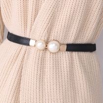 Pearl fine belt female fit dress minimalist about 100 lap decoration shirt one-piece dress cashew strap sweater waist chain accessories