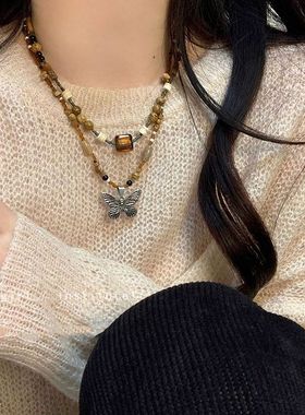 波西米亚民族风蝴蝶串珠项链女设计感新中式时尚百搭锁骨链配饰品