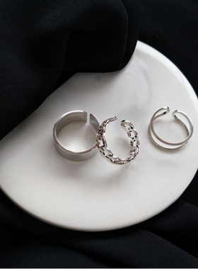 钛钢套装组合戒指ins潮冷淡风气质开口食指戒新款 时尚属感指环