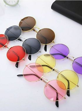复古圆框透明彩色原宿果冻眼镜情侣款墨镜圆脸小框太阳镜男女新品