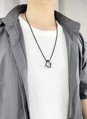POYO文艺范小清新镂空几何叠搭项链嘻哈个性潮男女钛钢吊坠毛衣链