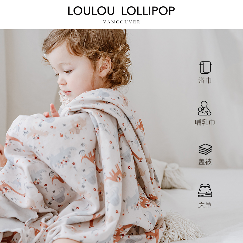 Loulou LOLLIPOP初生婴儿四季纱布包巾襁褓巾宝宝防惊跳方巾盖毯-图2