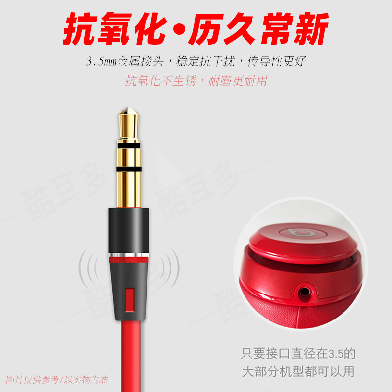 适用苹果BEATS耳机线3.5mm音频线双头插studio3solo2带麦克风线控AUX车载音响蓝牙耳机电脑通用连接线收纳包