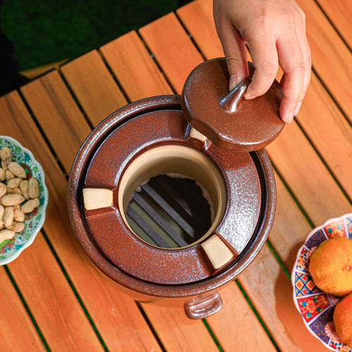 富强炭炉封好棉围炉煮茶碳炉家用室内炭炉煮茶壶套装老式陶土泥炉 - 图3