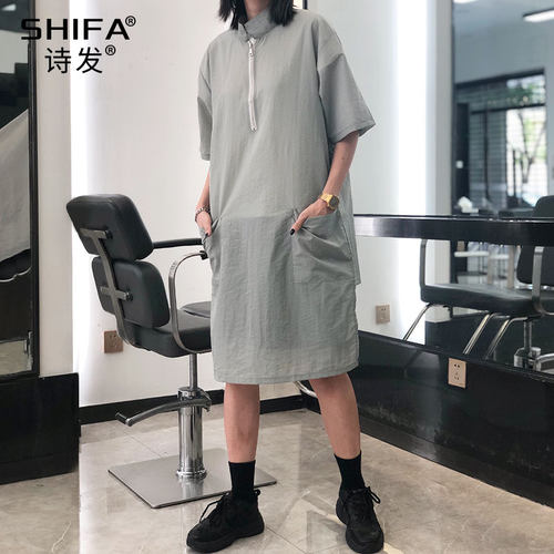 理发店围裙发廊专用高档潮防水不沾发发型师防碎发衣服烫染工作服 - 图0