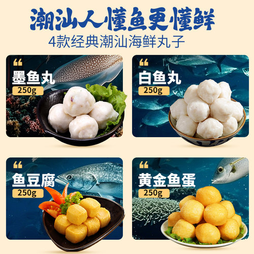 潮夫道潮汕鱼丸组合1000g 火锅丸子麻辣烫关东煮烧烤食材鱼豆腐 - 图0