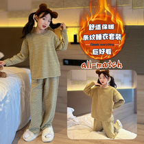 Girl Duvet Warm Underwear Suit Winter Autumn Clothes Autumn Pants Children Lady Gushed Pyjamas Big Boy Winter Style Home Clothes