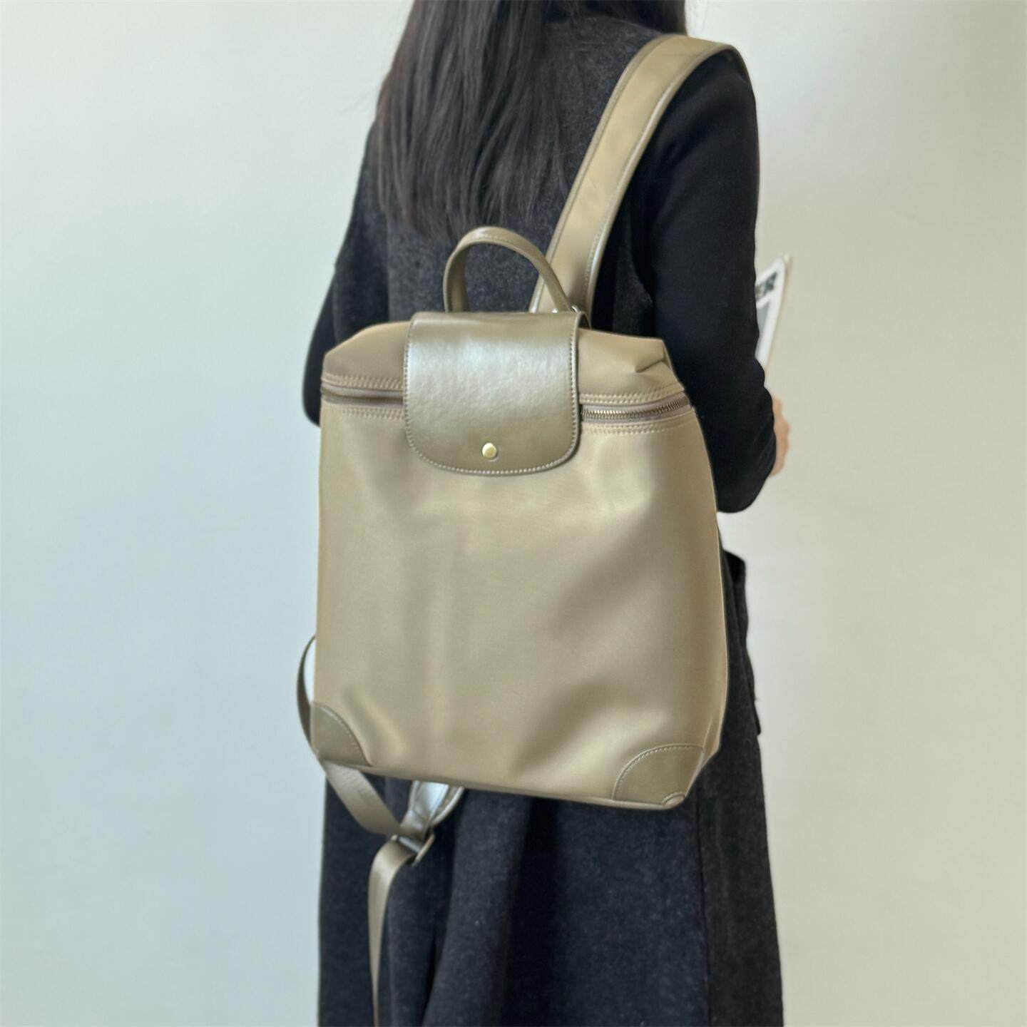 大厂代工！正价498~！复古大容量双肩包包尼龙布配皮女包通勤背包,淘宝优惠券,粉丝福利购,淘宝优惠卷