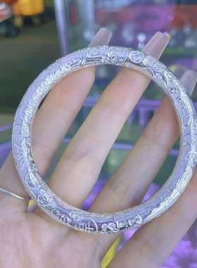 路路通足银999圆杆吉言银手镯民族风手工定制个性情侣生日好礼