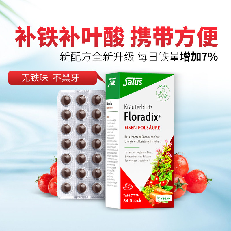 Salus莎露斯德国红版铁元片剂补铁片女孕妇补叶酸铁元素气血84片