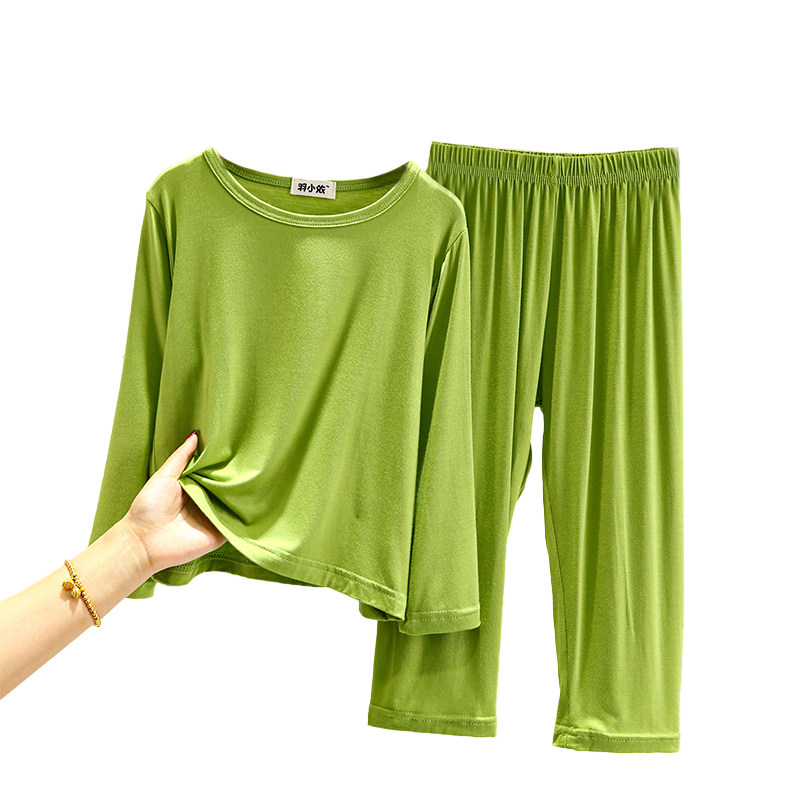 儿童秋季莫代尔薄款长袖睡衣男女童孩家居服宽松上衣长裤两件套装,淘宝优惠券,粉丝福利购,淘宝优惠卷