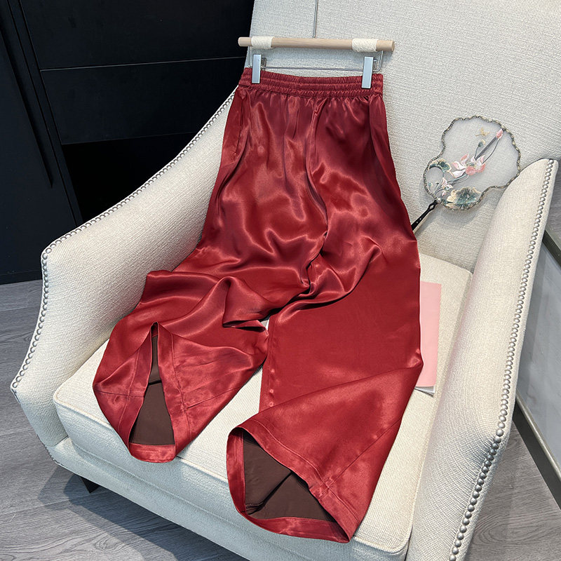 新中式国风香云纱红色阔腿裤女秋季2024高腰显瘦丝滑垂感直筒裤潮,淘宝优惠券,粉丝福利购,淘宝优惠卷