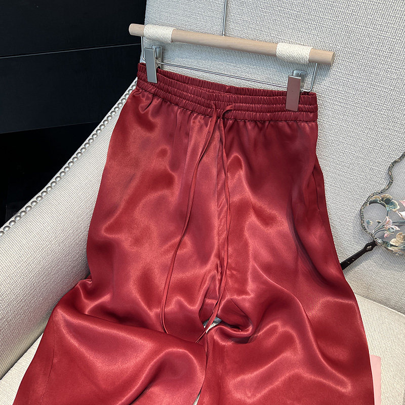 新中式国风香云纱红色阔腿裤女秋季2024高腰显瘦丝滑垂感直筒裤潮,淘宝优惠券,粉丝福利购,淘宝优惠卷