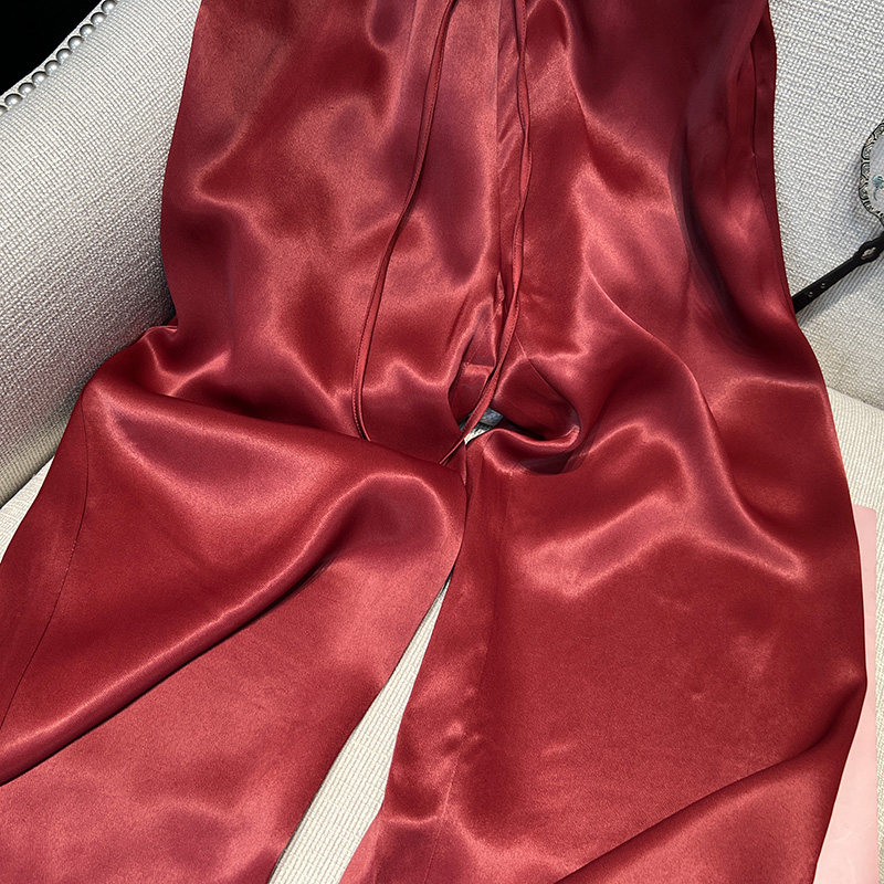 新中式国风香云纱红色阔腿裤女秋季2024高腰显瘦丝滑垂感直筒裤潮,淘宝优惠券,粉丝福利购,淘宝优惠卷