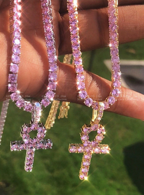 十字架锆石辣妹满钻项链ins同款