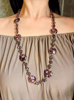 ​Vintage复古首饰穆拉诺裱花金箔琉璃 长款毛衣链 可以绕两圈