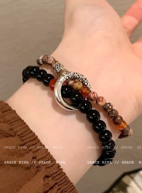 中式美学!国风平安扣串珠手链女2024年新款双层手串情侣闺蜜手饰