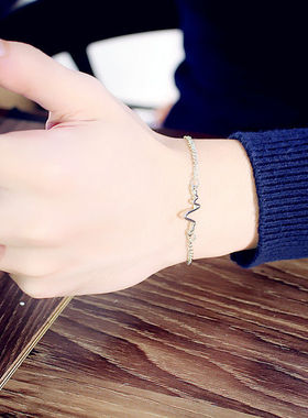 韩国潮牌复古原宿街头风格潮流黑色心电图男女生创意情侣手链手环