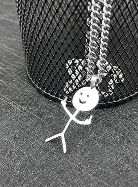 新款热销趣味个卡通涂鸦火柴人项链可爱男女情侣搞怪潮流不锈钢