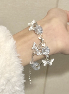 新款小众森系冰透感爆花琉璃串珠蝴蝶手链女时尚百搭学生简约ins