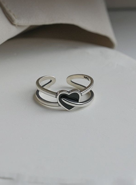 黄子弘凡同款黑红爱心戒指明星同款戒指小众设计高级百搭戒指