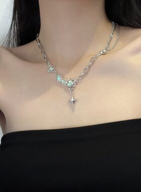 星芒月光石项链女ins轻奢小众高级感毛衣链甜酷风锁骨链潮