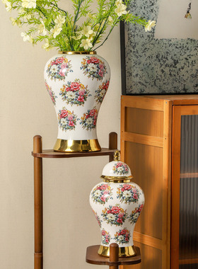 新中式陶瓷将军罐客厅轻奢婚礼陶瓷花瓶饰品摆件家居陶瓷饰品摆件