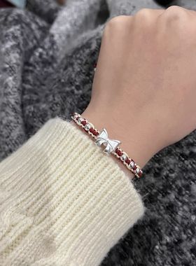 红色蝴蝶结编织手绳百搭新款手链少女心甜美手饰在逃公主闺蜜礼物
