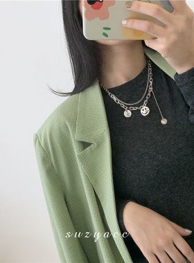 韩国笑脸吊坠项链女欧洲站链条颈链ins网红时尚个锁骨链毛衣链