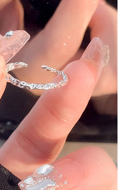 s银素圈戒指女小众设计皱糖纸戒指情侣对戒食指环尾戒开口素戒