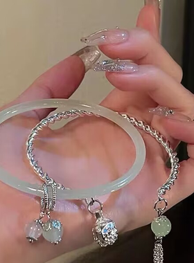 新款平安流苏双拼手镯古风手链一步一响简约铃铛手串闺蜜礼物小众