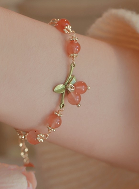 新款森系樱桃手链古风铃兰花小清新气质百搭小众森系手链闺蜜手饰