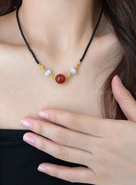 红玛瑙猫眼石手工精编织绳手链女小众设计手绳高级感气质轻奢颈链