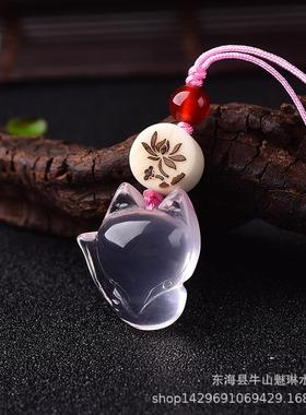 2026厂家 天然莫桑粉大头狐狸手机挂件 黄水晶大头魅狐狸钥匙扣