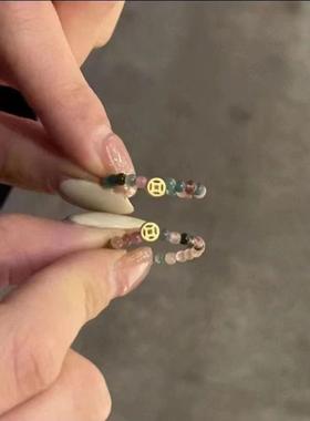2026爆款开口戒指女仿碧玺轻奢小众设计食指戒复古彩色水晶珠指环
