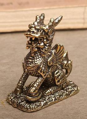 2026纯黄铜招财公母一对麒麟摆件镇宅吉祥物办公室客厅家居工艺装