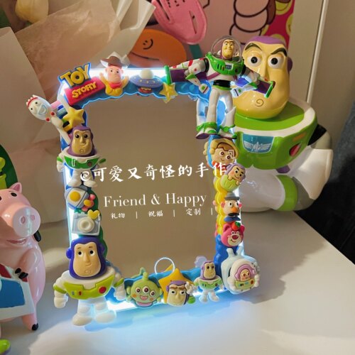 led台式单面镜化妆镜创意奶油胶手工diy镜子玩具总动员送生日礼物 - 图0