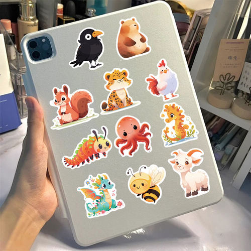 50张插画动物贴纸卡通可爱儿童手账素材笔记本电脑手机壳防水ipad贴画行李箱装饰个性创意 - 图0