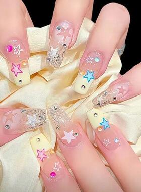 24Pcs Almond Press on Nails Y2K Star Diamond Designs for Coo
