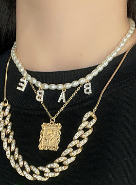 欧美跨境饰品嘻哈简约满钻古巴链